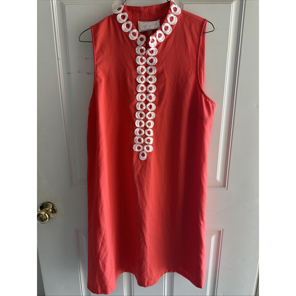Pappagallo Orange Sleeveless Shift Dress White Embroidered Trim Size 12